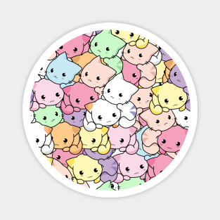 Kawaii Pastel Kittens Pattern - Pile of colorful cute cats Magnet